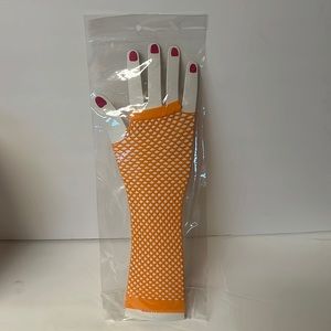 Orange knitted gloves